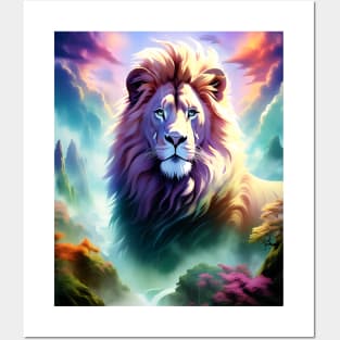 Lion in the sky double exposure wildlife forests Posters and Art